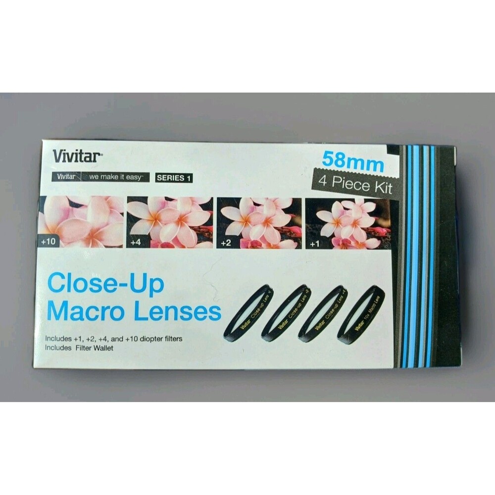 NEW! Vivitar Series 58mm Close-Up Macro Lenses 4-Piece Filter Kit +1, +2, +4, 10